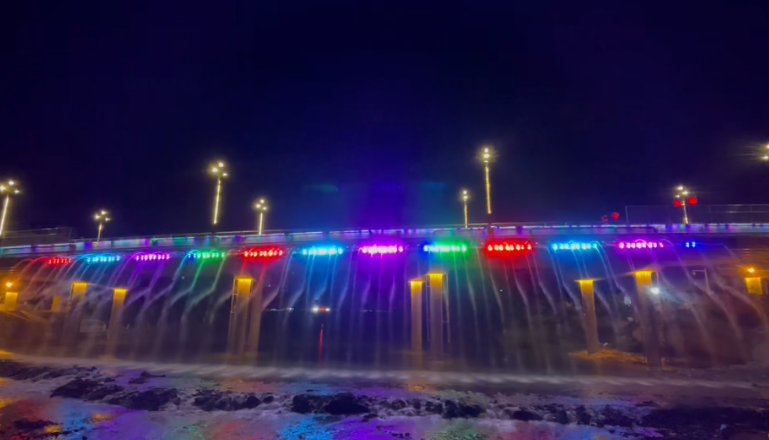 Single-Side Water Curtain Musical Fountain on a Bridge in Benxi City, Liaoning Province